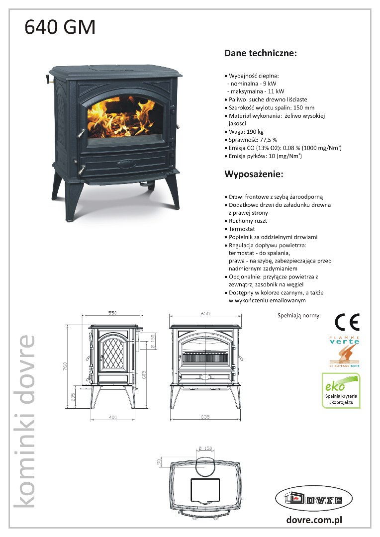 DOVRE PIEC WOLNOSTOJĄCY 640 GM DOVRE PIEC WOLNOSTOJĄCY 640 GM
