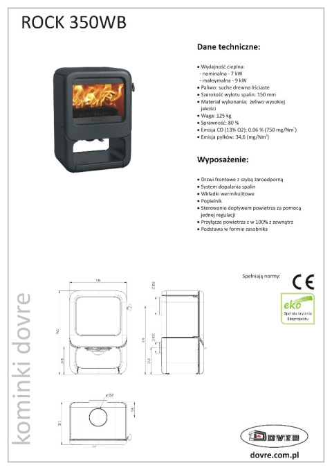 DOVRE PIEC WOLNOSTOJĄCY ROCK 350 WB EMALIA DOVRE PIEC WOLNOSTOJĄCY ROCK 350 WB EMALIA