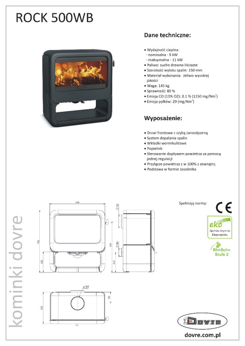 DOVRE PIEC WOLNOSTOJĄCY ROCK 500 WB EMALIA DOVRE PIEC WOLNOSTOJĄCY ROCK 500 WB EMALIA