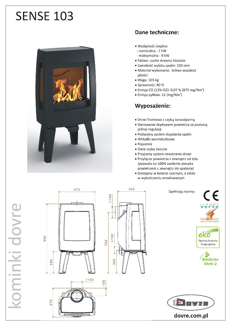 DOVRE PIEC WOLNOSTOJĄCY SENSE 103 EMALIA DOVRE PIEC WOLNOSTOJĄCY SENSE 103 EMALIA