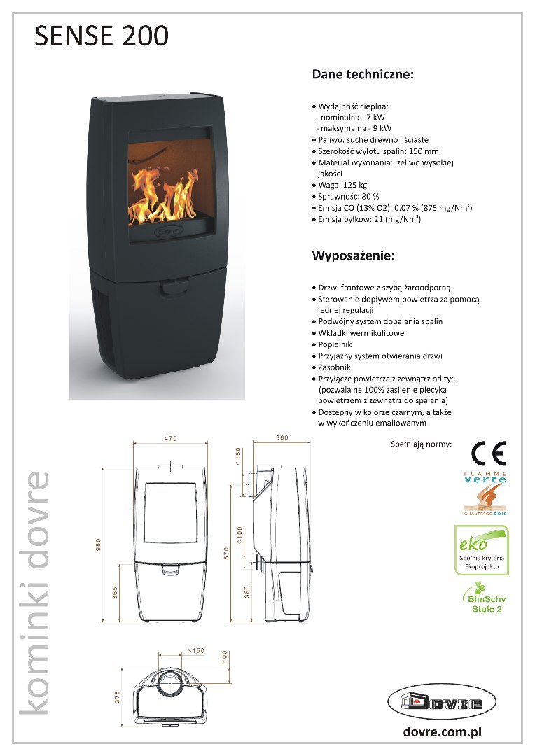 DOVRE PIEC WOLNOSTOJĄCY SENSE 200 EMALIA DOVRE PIEC WOLNOSTOJĄCY SENSE 200 EMALIA