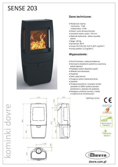DOVRE PIEC WOLNOSTOJĄCY SENSE 203 DOVRE PIEC WOLNOSTOJĄCY SENSE 203