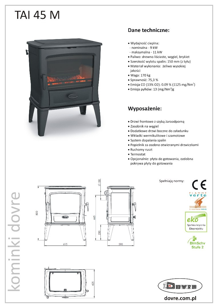 DOVRE PIEC WOLNOSTOJĄCY TAI 45 M DOVRE PIEC WOLNOSTOJĄCY TAI 45 M