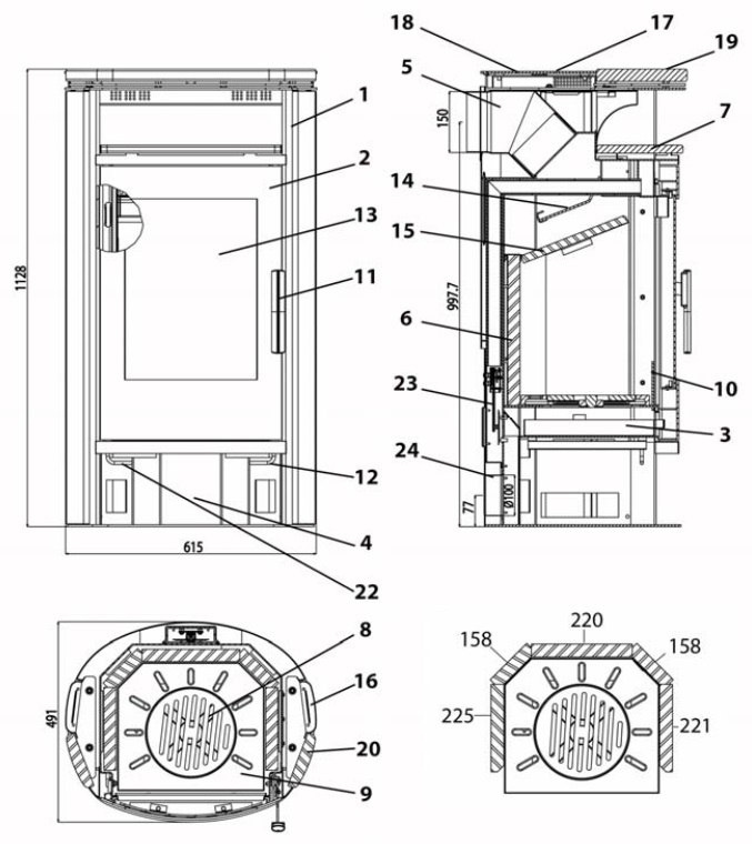 HAAS+SOHN PIEC KOMINKOWY RONDO ANTRACYT/SERPENTINO HAAS+SOHN PIEC KOMINKOWY RONDO ANTRACYT/SERPENTINO