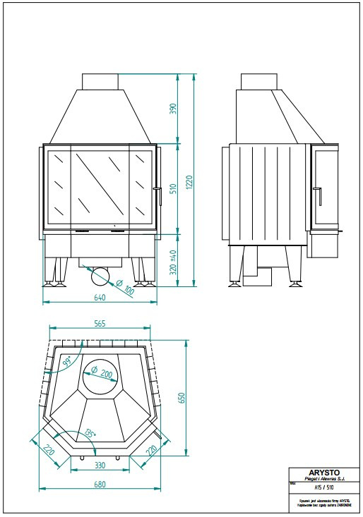 ARYSTO WKŁAD KOMINKOWY A15 G 220+330+220x510 ARYSTO WKŁAD KOMINKOWY A15 G 220+330+220x510