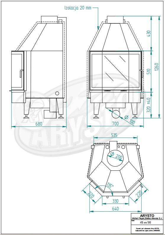 ARYSTO WKŁAD KOMINKOWY A15 WW G 220+330+220x450 ARYSTO WKŁAD KOMINKOWY A15 WW G 220+330+220x450