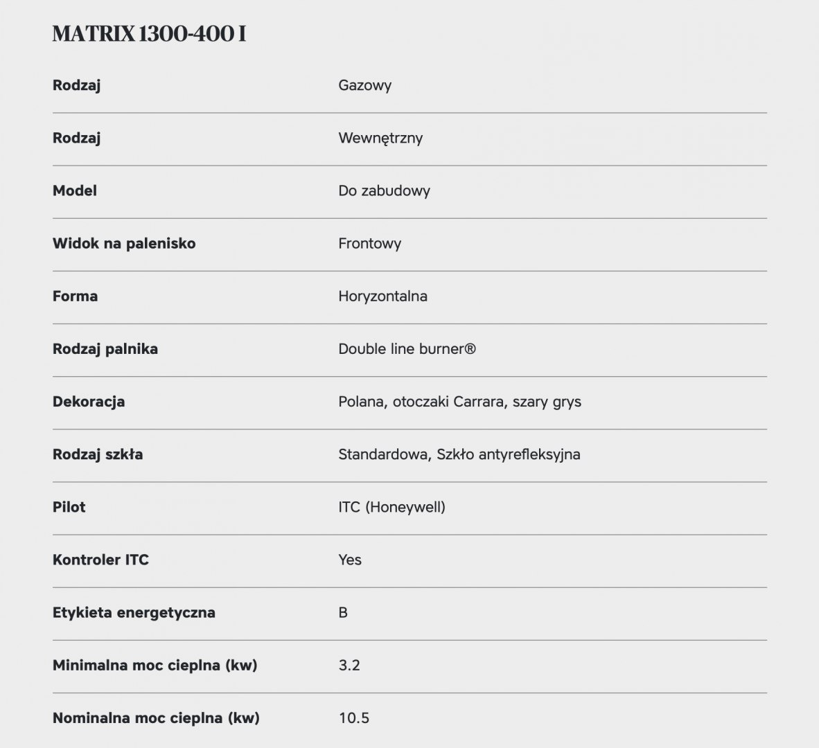 FABER KOMINEK GAZOWY MATRIX LINEAR 1300/400 I FABER KOMINEK GAZOWY MATRIX LINEAR 1300/400 I