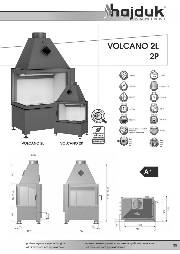HAJDUK WKŁAD KOMINKOWY VOLCANO 2P 450 HAJDUK WKŁAD KOMINKOWY VOLCANO 2P 450