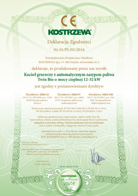 KOSTRZEWA KOCIOŁ TWIN BIO NE 16 KW KOSTRZEWA KOCIOŁ TWIN BIO NE 16 KW