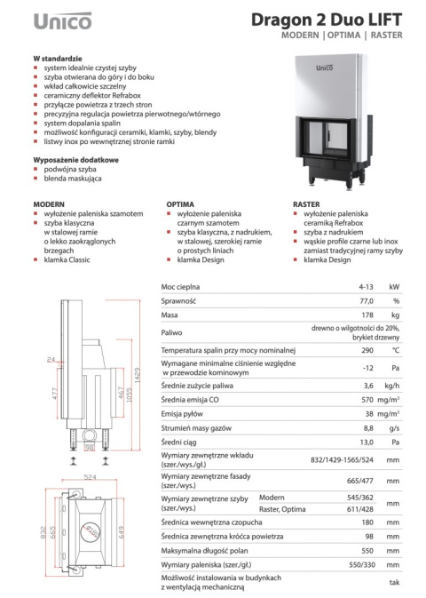 UNICO WKŁAD KOMINKOWY DRAGON 2 DUO LIFT MODERN UNICO WKŁAD KOMINKOWY DRAGON 2 DUO LIFT MODERN
