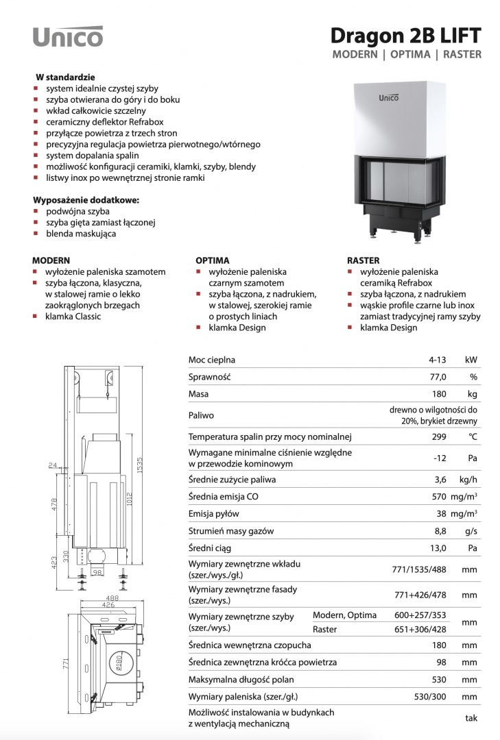 UNICO WKŁAD KOMINKOWY DRAGON 2B LIFT OPTIMA UNICO WKŁAD KOMINKOWY DRAGON 2B LIFT OPTIMA