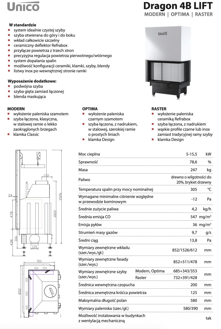 UNICO WKŁAD KOMINKOWY DRAGON 4B LIFT MODERN UNICO WKŁAD KOMINKOWY DRAGON 4B LIFT MODERN