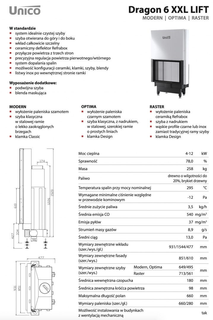 UNICO WKŁAD KOMINKOWY DRAGON 6 XXL LIFT MODERN UNICO WKŁAD KOMINKOWY DRAGON 6 XXL LIFT MODERN