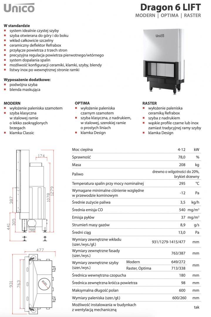 UNICO WKŁAD KOMINKOWY DRAGON 6 LIFT OPTIMA UNICO WKŁAD KOMINKOWY DRAGON 6 LIFT OPTIMA