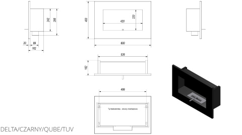 KRATKI BIOKOMINEK DELTA CZARNY QUBE KRATKI BIOKOMINEK DELTA CZARNY QUBE