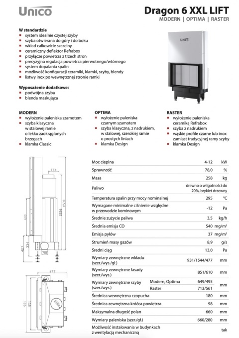 UNICO WKŁAD KOMINKOWY DRAGON 6 XXL DUO LIFT RASTER UNICO WKŁAD KOMINKOWY DRAGON 6 XXL DUO LIFT RASTER