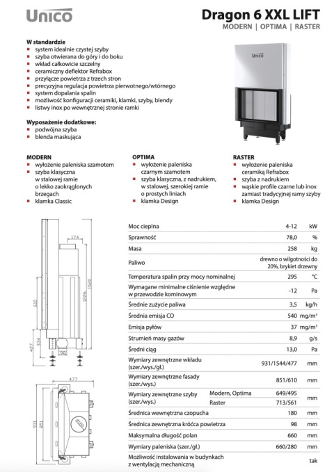 UNICO WKŁAD KOMINKOWY DRAGON 6 XXL DUO LIFT MODERN UNICO WKŁAD KOMINKOWY DRAGON 6 XXL DUO LIFT MODERN