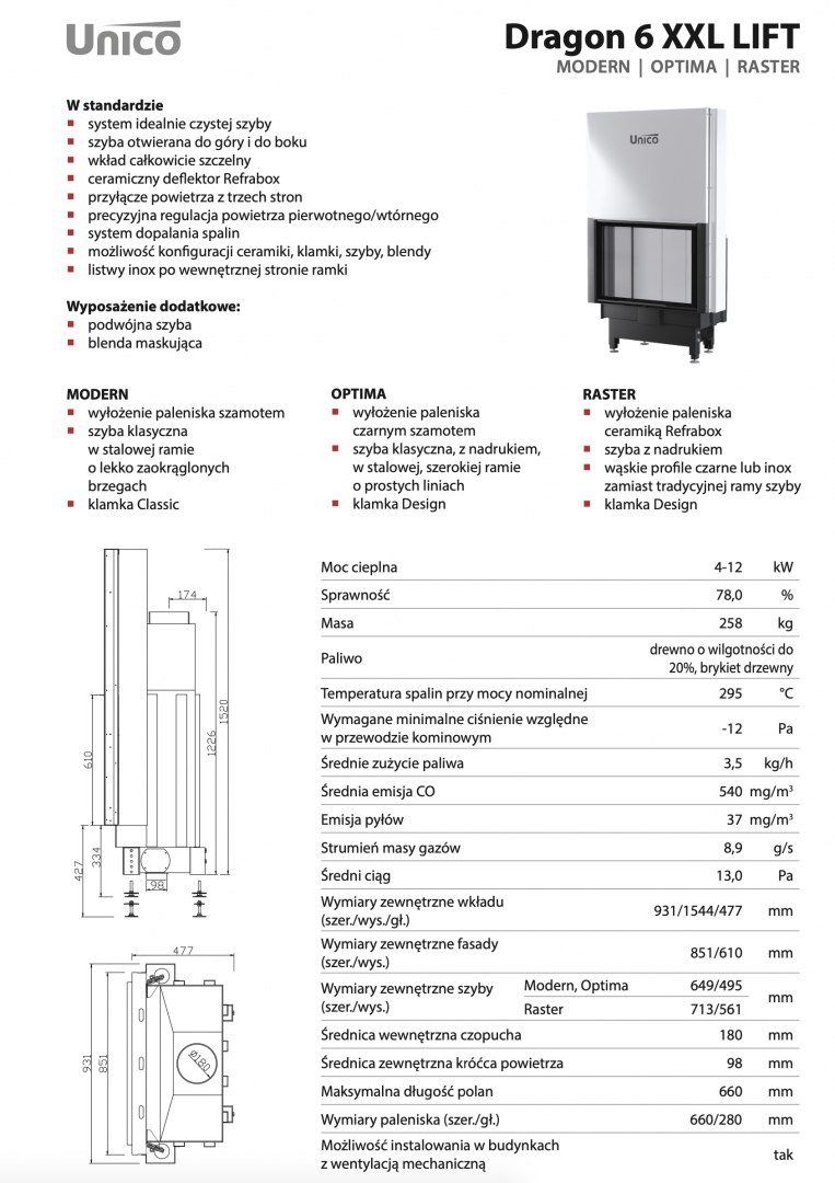 UNICO WKŁAD KOMINKOWY DRAGON 6 XXL DUO LIFT OPTIMA UNICO WKŁAD KOMINKOWY DRAGON 6 XXL DUO LIFT OPTIMA