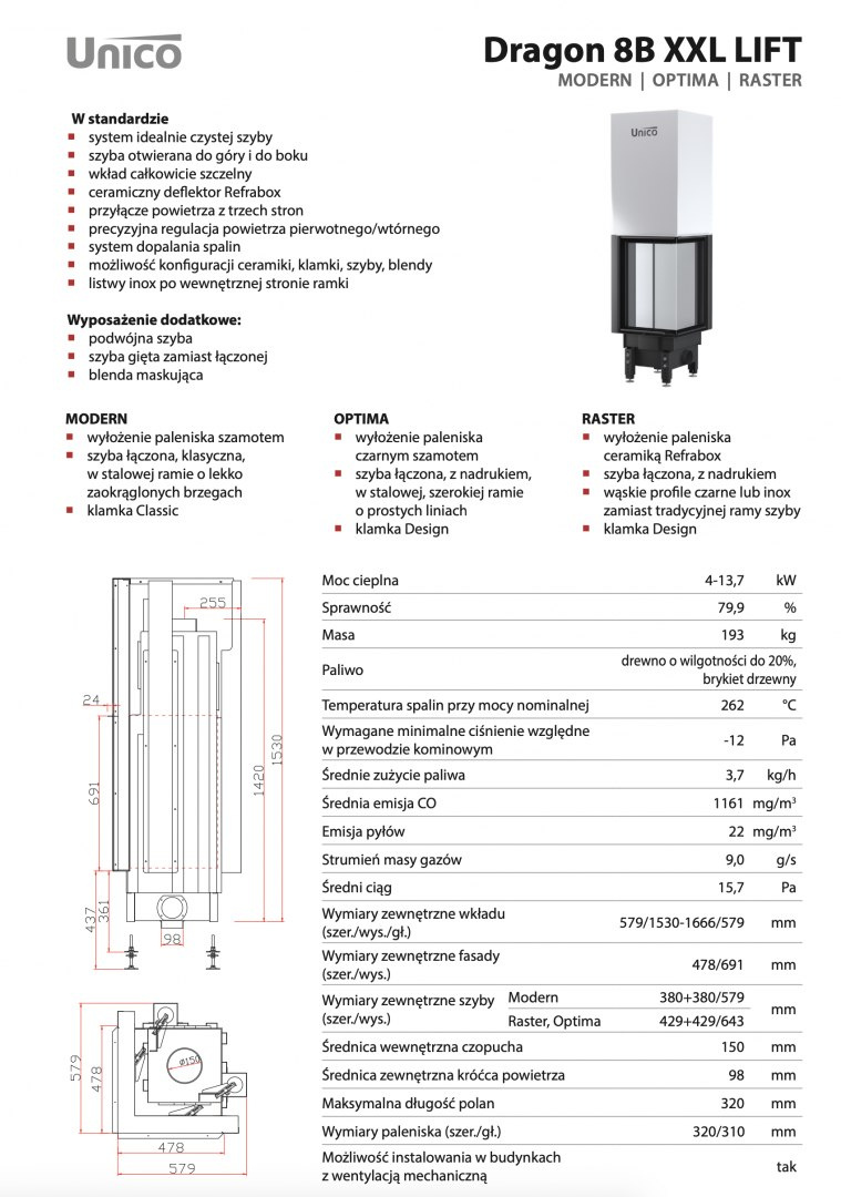 UNICO WKŁAD KOMINKOWY DRAGON 8B XXL LIFT RASTER UNICO WKŁAD KOMINKOWY DRAGON 8B XXL LIFT RASTER