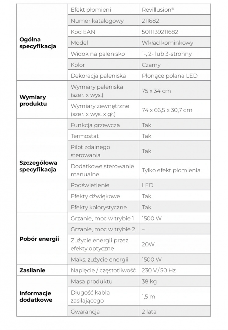 OPTIFLAME WKŁAD KOMINKOWY ELEKTRYCZNY VIVENTE 75 OPTIFLAME WKŁAD KOMINKOWY ELEKTRYCZNY VIVENTE 75