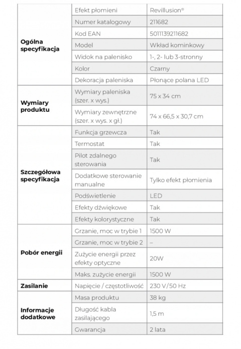 OPTIFLAME WKŁAD KOMINKOWY ELEKTRYCZNY VIVENTE 75 OPTIFLAME WKŁAD KOMINKOWY ELEKTRYCZNY VIVENTE 75
