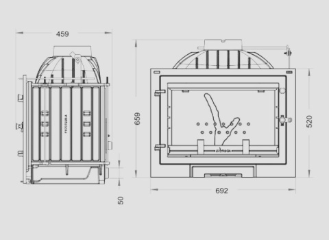 Wkład kominkowy INVICTA 700 MILOS ECO z szybrem, doprowadzenie powietrza ref. 9770-04