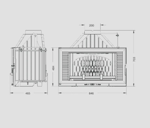 Wkład kominkowy INVICTA 840 HORIZONTAL ECO z szybrem, doprowadzenie powietrza ref. 9284-75-DP