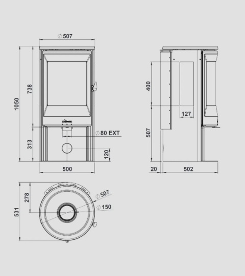 Piec wolnostojący INVICTA NEOSEN PLUS 3 szyby czarny ref. 9488-37