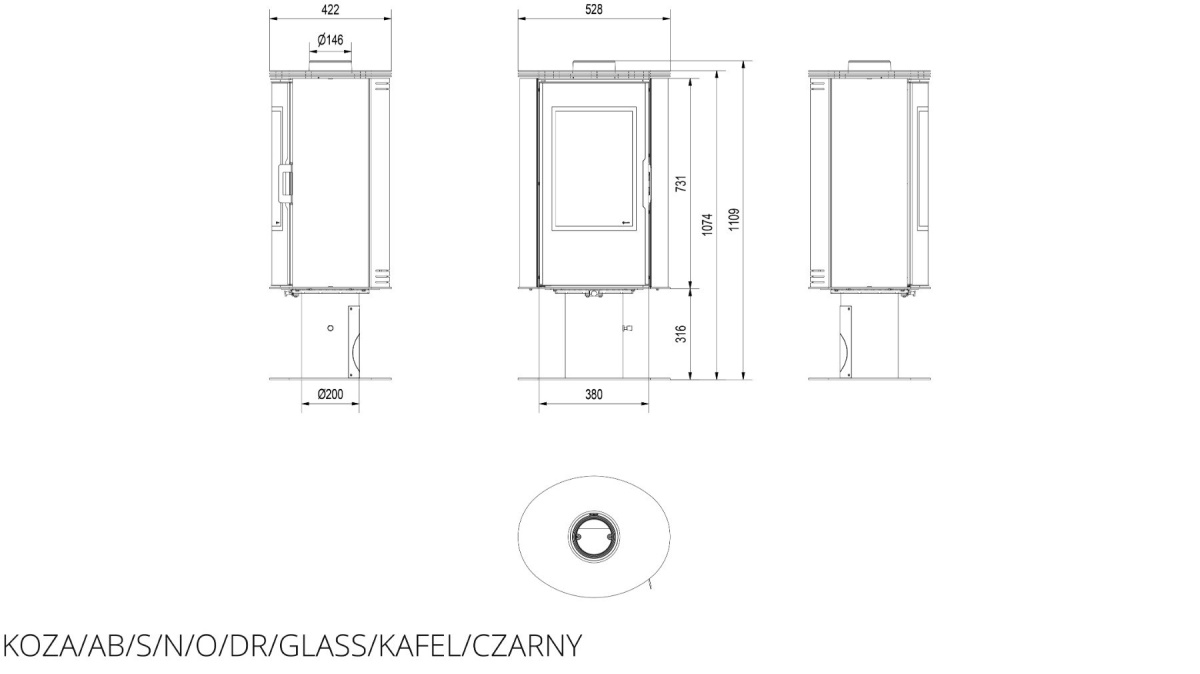 KRATKI PIEC KOZA AB S/N/O/DR GLASS KAFEL CZARNY KRATKI PIEC KOZA AB S/N/O/DR GLASS KAFEL CZARNY