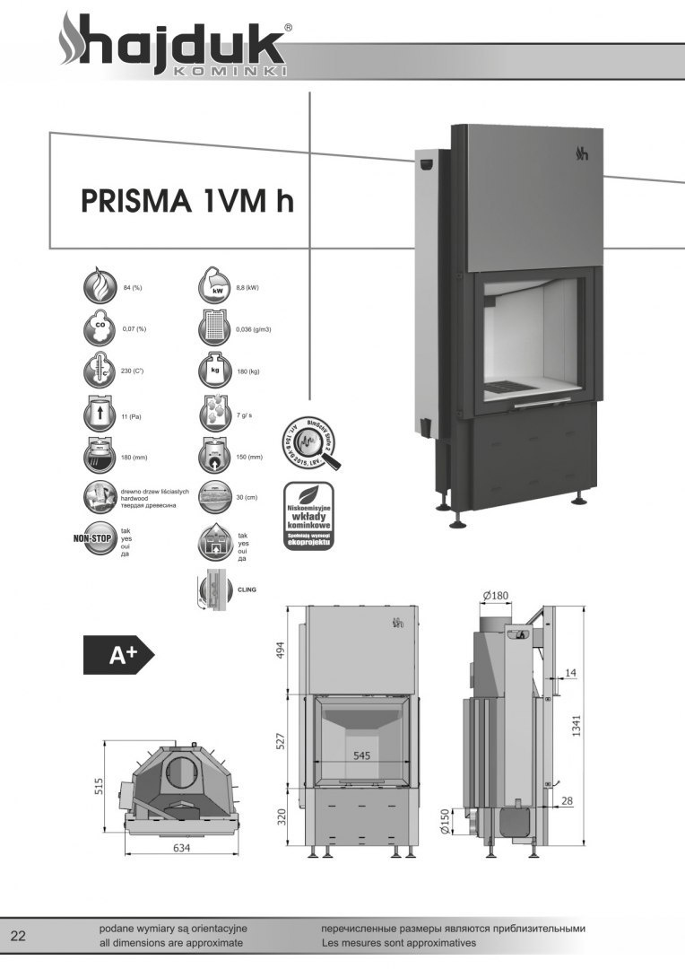 HAJDUK WKŁAD KOMINKOWY PRISMA 1VMH HAJDUK WKŁAD KOMINKOWY PRISMA 1VMH