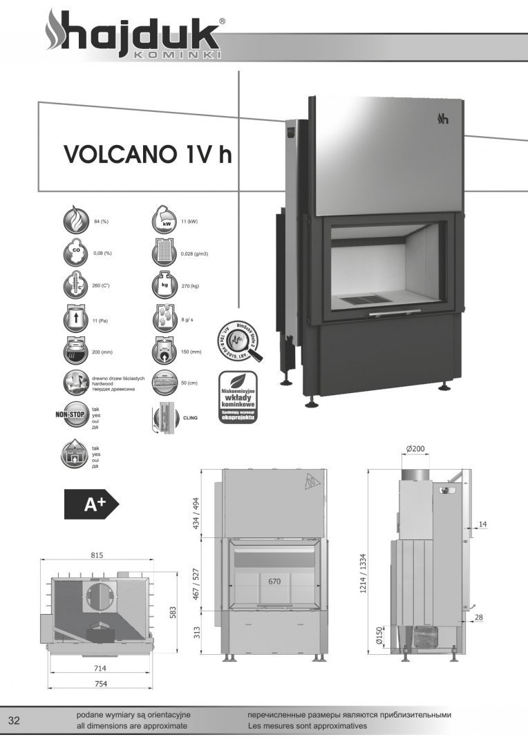 HAJDUK WKŁAD KOMINKOWY VOLCANO 1VH 510 HAJDUK WKŁAD KOMINKOWY VOLCANO 1VH 510