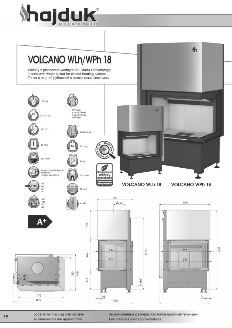 HAJDUK WKŁAD KOMINKOWY VOLCANO WLH-18 HAJDUK WKŁAD KOMINKOWY VOLCANO WLH-18