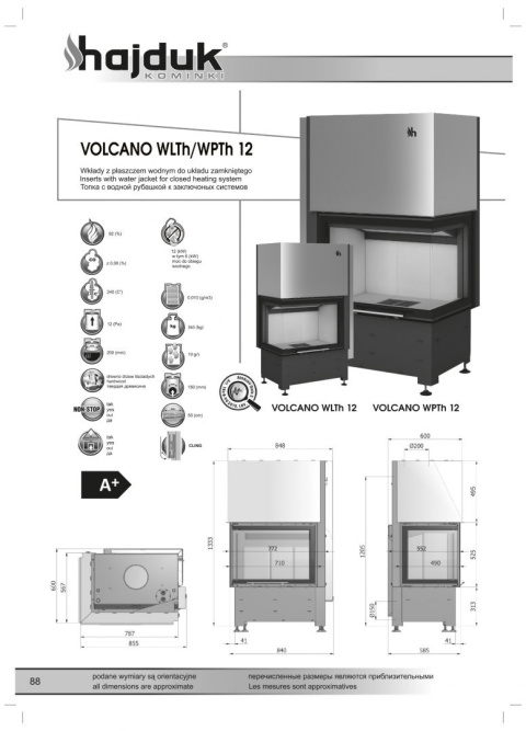 HAJDUK WKŁAD KOMINKOWY VOLCANO WLTH-12 SZKŁO GIĘTE HAJDUK WKŁAD KOMINKOWY VOLCANO WLTH-12 SZKŁO GIĘTE