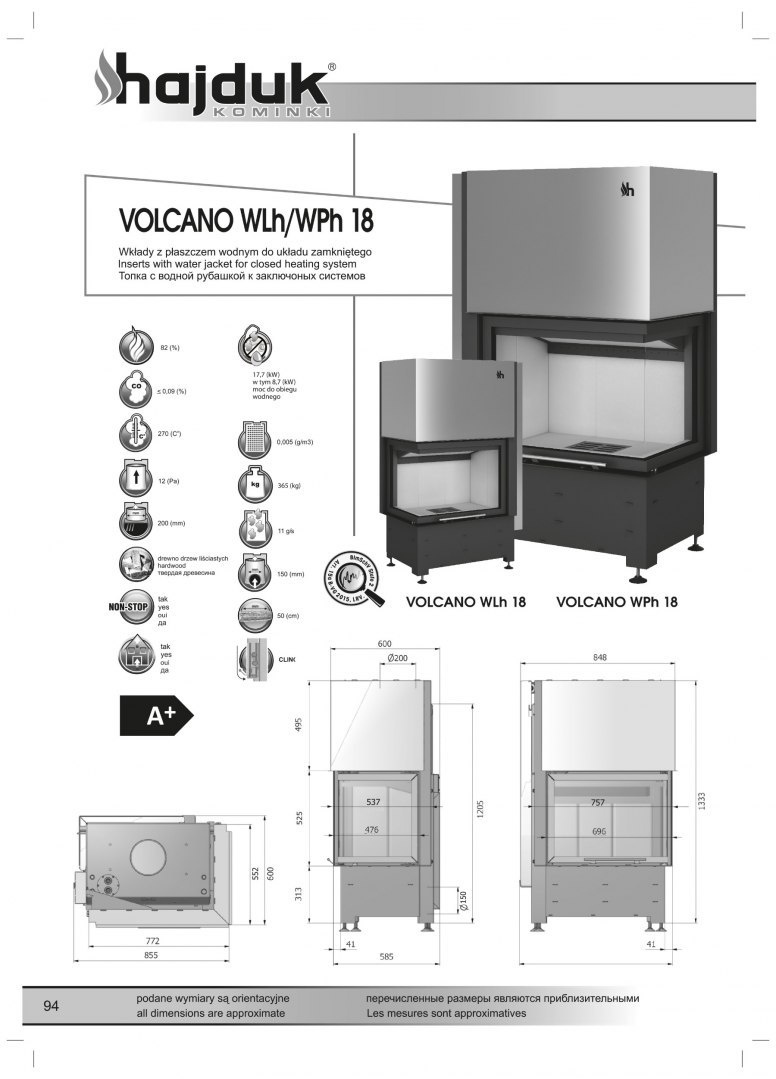 HAJDUK WKŁAD KOMINKOWY VOLCANO WPH-18 HAJDUK WKŁAD KOMINKOWY VOLCANO WPH-18