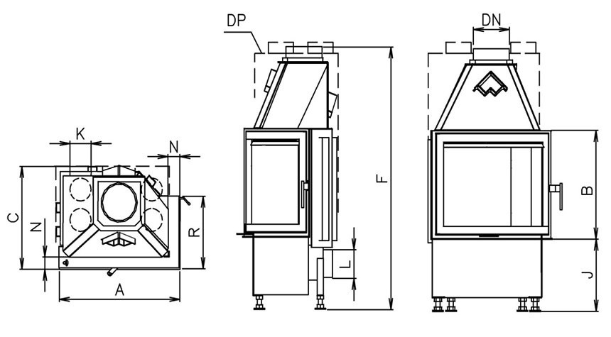 KOBOK WKŁAD KOMINKOWY CORNER 600/510 BS/330 LEWY KOBOK WKŁAD KOMINKOWY CORNER 600/510 BS/330 LEWY