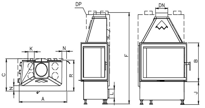 KOBOK WKŁAD KOMINKOWY CORNER 670/510 BS/450 LEWY KOBOK WKŁAD KOMINKOWY CORNER 670/510 BS/450 LEWY